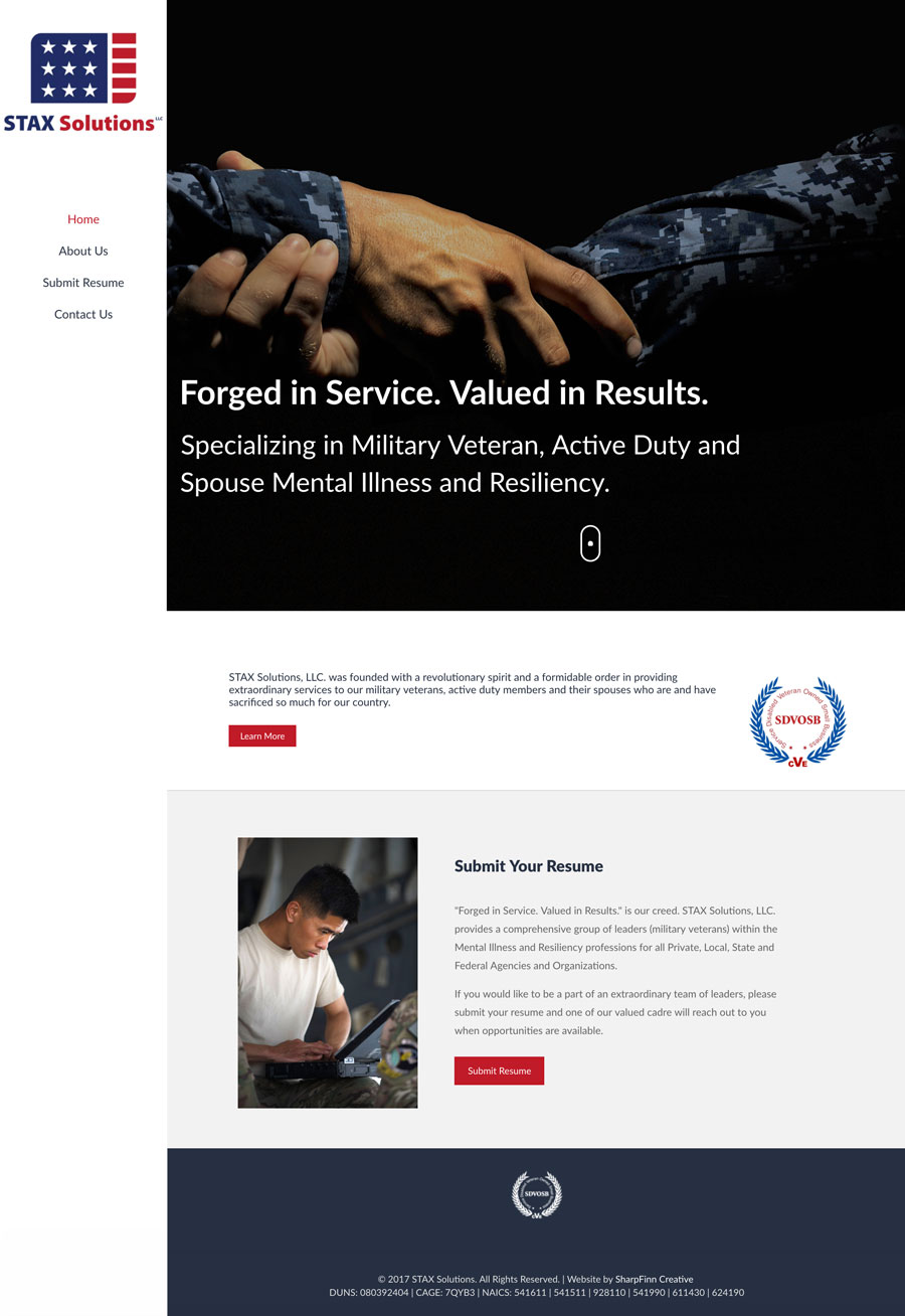 SharpFinn-Portfolio-Web-StaxSolutions Veterans 4 Hire, LLC | Website Design